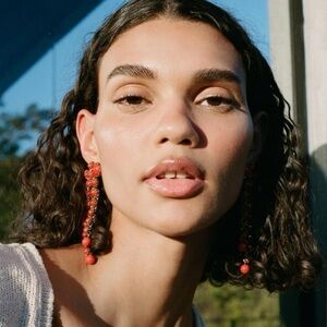 Zara Red Resin Stone Metal Drop Earrings NWT